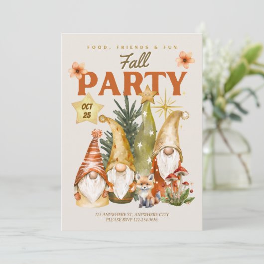 Gnome Thanksgiving Fall Party Kaart (Staand voorkant)