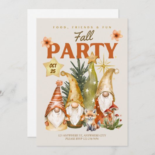 Gnome Thanksgiving Fall Party Kaart (Voorkant / Achterkant)