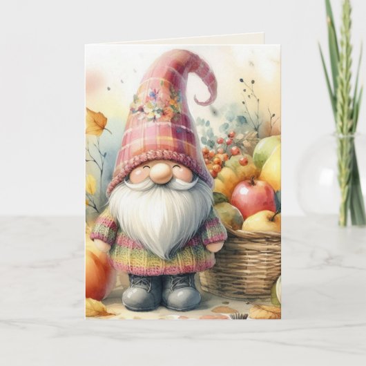 Gnome Thanksgiving Herfstbladeren pompoenen waterv Feestdagen Kaart (Voorkant)