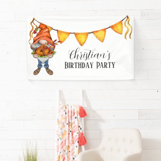 Gnome Thanksgiving Theme Birthday Party Spandoek (Insitu)