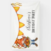 Gnome Thanksgiving Theme Birthday Party Spandoek (Verticaal)