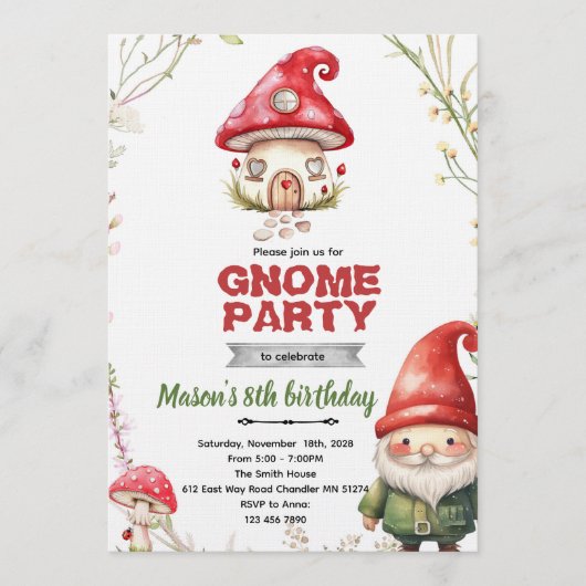 Gnome thema feest uitnodiging (Voorkant)