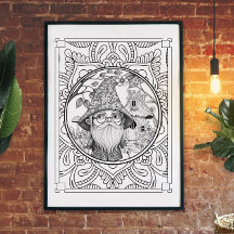 Gnome thuis Mandala Adult Coloring Poster