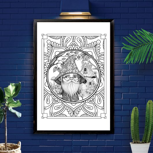 Gnome thuis Mandala Adult Coloring Poster