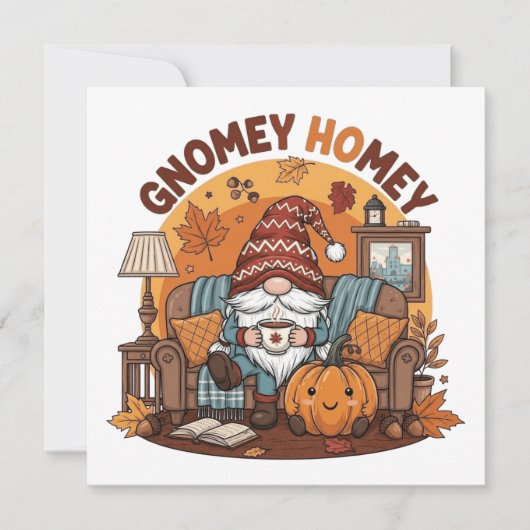 Gnome thuis seizoenspompoenontwerp kaart (Voorkant)