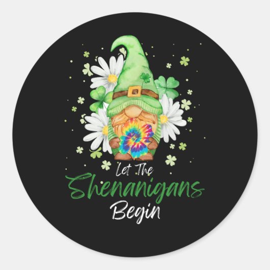 Gnome Tie Dye Shamrock Let Shenanigans Begin St Pa Ronde Sticker (Voorkant)