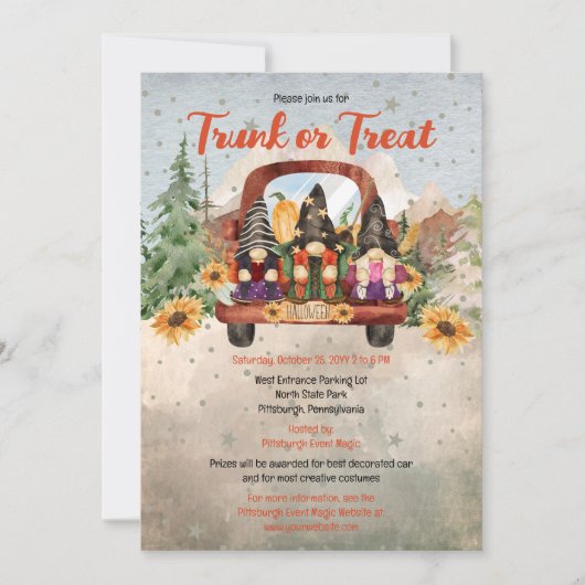Gnome Trio in Truck Halloween Trunk or Treat Kaart (Voorkant)