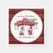 Gnome Truck Tree Merry Christmas Red Black Plaid Servet (Voorkant)