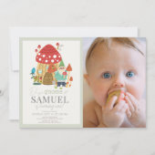 Gnome Tuin Paddestoel Groen 1e Verjaardag Foto Kaart (Voorkant)