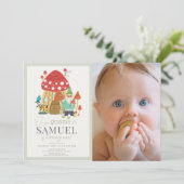 Gnome Tuin Paddestoel Groen 1e Verjaardag Foto Kaart (Staand voorkant)