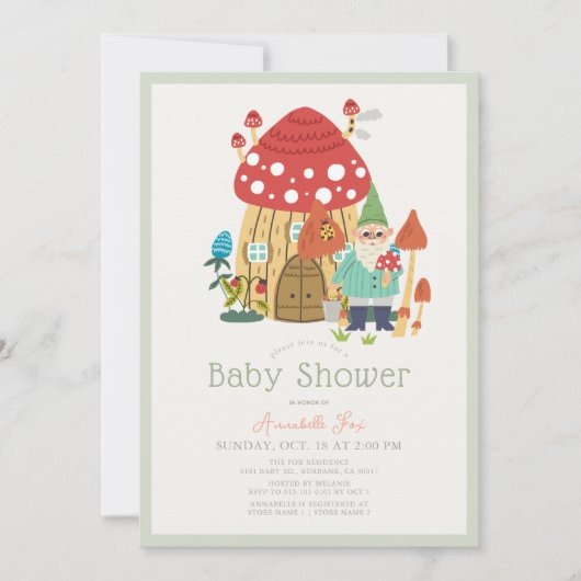 Gnome Tuin Paddestoel Groene Jongen Baby shower Kaart (Voorkant)
