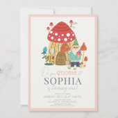 Gnome Tuin Paddestoel Roze 1e Verjaardag Kaart (Voorkant)