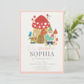 Gnome Tuin Paddestoel Roze 1e Verjaardag Kaart (Staand voorkant)