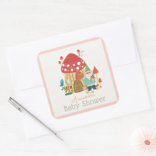 Gnome Tuin Paddestoel Roze Meisje Baby shower Vierkante Sticker