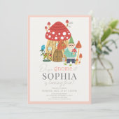 Gnome Tuin Paddestoel Roze Meisje Verjaardag Kaart (Staand voorkant)