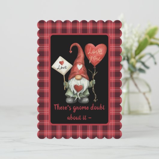 Gnome twijfel over het - Valentijnsdag platte Kaar Feestdagenkaart (Staand voorkant)