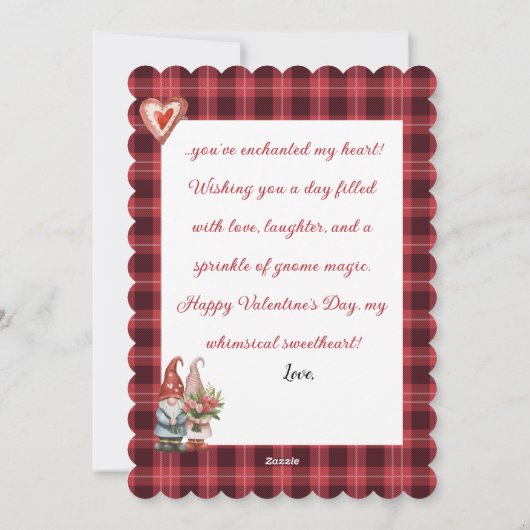 Gnome twijfel over het - Valentijnsdag platte Kaar Feestdagenkaart (Achterkant)