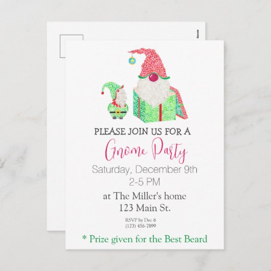 Gnome Vakantie Party Uitnodiging Briefkaart (Voorkant / Achterkant)