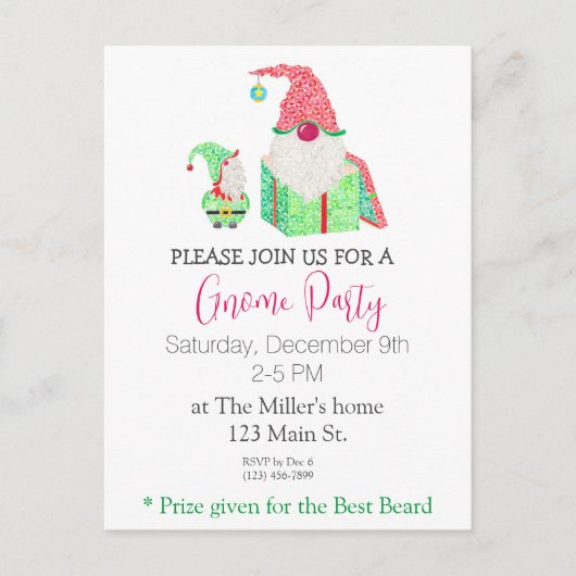 Gnome Vakantie Party Uitnodiging Briefkaart (Voorkant)