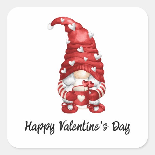 Gnome Valentijn Vierkante Sticker (Voorkant)