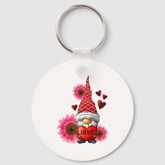 Gnome Valentines Day Cute Gnome Heart Leopard Sunf Sleutelhanger (Voorkant)