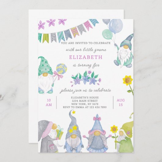 Gnome verjaardagsuitnodiging kaart (Voorkant / Achterkant)