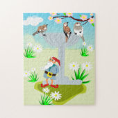 Gnome & Vogelbad Puzzel (Verticaal)