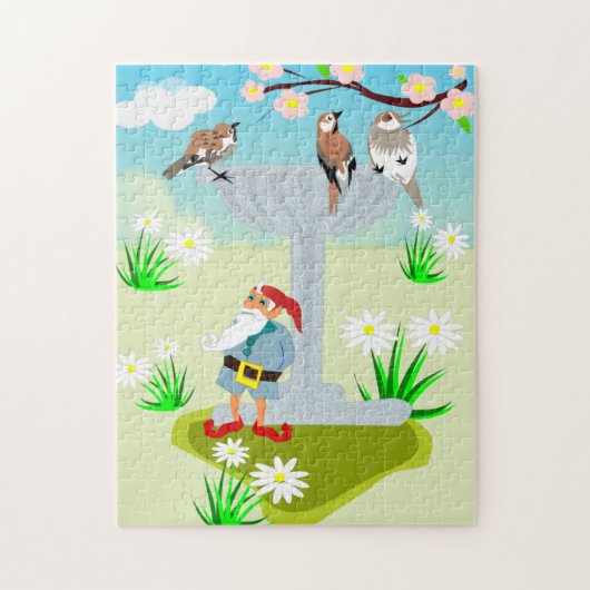 Gnome & Vogelbad Puzzel (Verticaal)