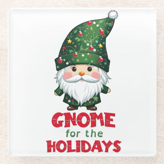 Gnome voor de Feestdagen Funny & Schattig Christma Glazen Onderzetter (Voorkant)