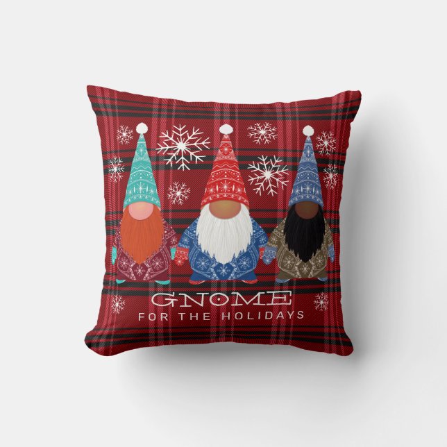 Gnome Voor De Feestdagen Snowflake Plaid Christmas Kussen (Voorkant)