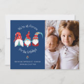 Gnome voor Feestdagen Foto Fun Typografie Elf Blue Feestdagenkaart (Voorkant)