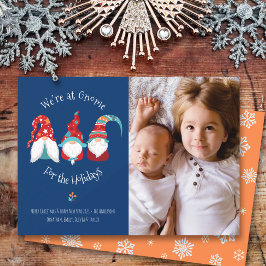 Gnome voor Feestdagen Foto Fun Typografie Elf Blue Feestdagenkaart