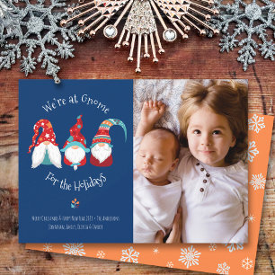 Gnome voor Feestdagen Foto Fun Typografie Elf Blue Feestdagenkaart