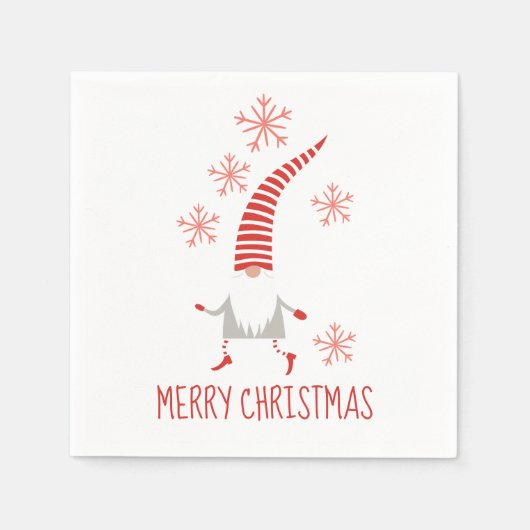 Gnome Vrolijk Kerstfeest en Sneeuwvlokken Servet (Voorkant)