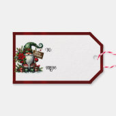 Gnome Vrolijk Kerstfeest & Rode Grenzen Cadeaulabel (Voorkant (Horizontaal))