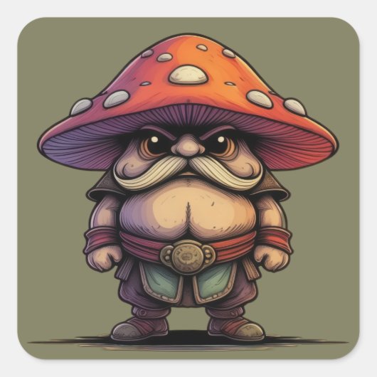Gnome Warrior Mushroom Vierkante Sticker (Voorkant)