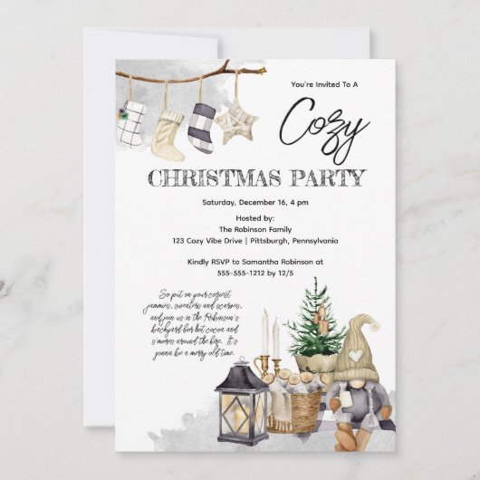 Gnome Waterverf Gezellig Kerstfeest Kaart (Voorkant)