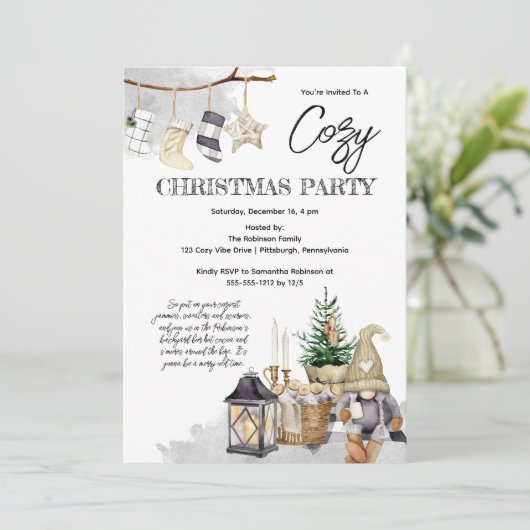 Gnome Waterverf Gezellig Kerstfeest Kaart (Staand voorkant)