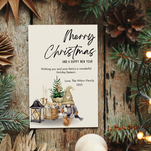 Gnome Waterverf Gezellige Kerstmis Flat Feestdagenkaart