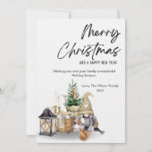 Gnome Waterverf Gezellige Kerstmis Flat Feestdagenkaart (Voorkant)