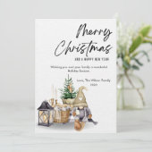 Gnome Waterverf Gezellige Kerstmis Flat Feestdagenkaart (Staand voorkant)