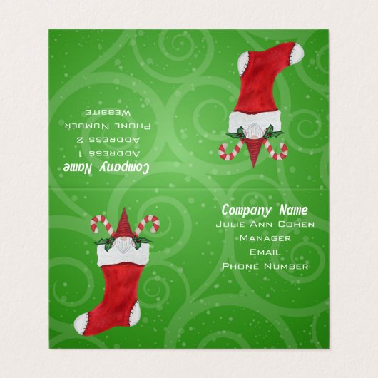 Gnome White Beard in Red Kerstmis, Groen stoppen Visitekaartje (Buitenkant ongevouwen)