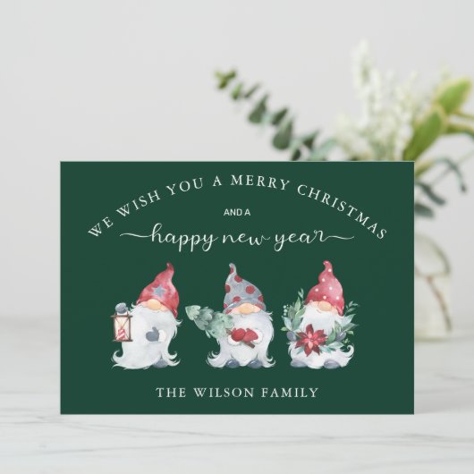 Gnome Wij wensen u een prettige kerstdag Feestdagenkaart (Staand voorkant)
