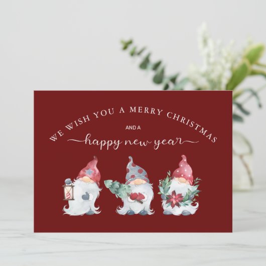 Gnome Wij wensen u een prettige kerstdag Feestdagenkaart (Staand voorkant)