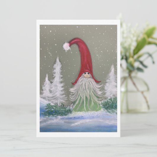 Gnome winterscène platte kerstkaart (Staand voorkant)