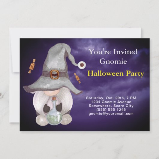Gnome Witch Magic Cloudy Blue Sky Halloween Party Kaart (Voorkant)