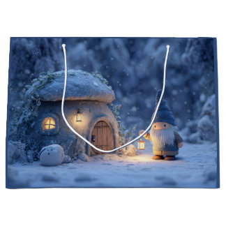 Gnome with a Lantern Outside a Snowy Stone Hut Groot Cadeauzakje