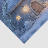 Gnome with a Lantern Outside a Snowy Stone Hut Tissuepapier (Detail)