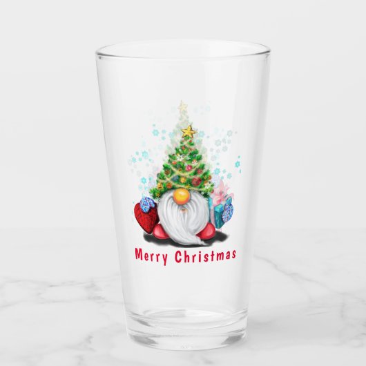 Gnome with Gift Christmas Glasses Glas (Voorkant)