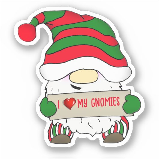 Gnome With Green and White Hat Christmas Sticker (Voorkant)